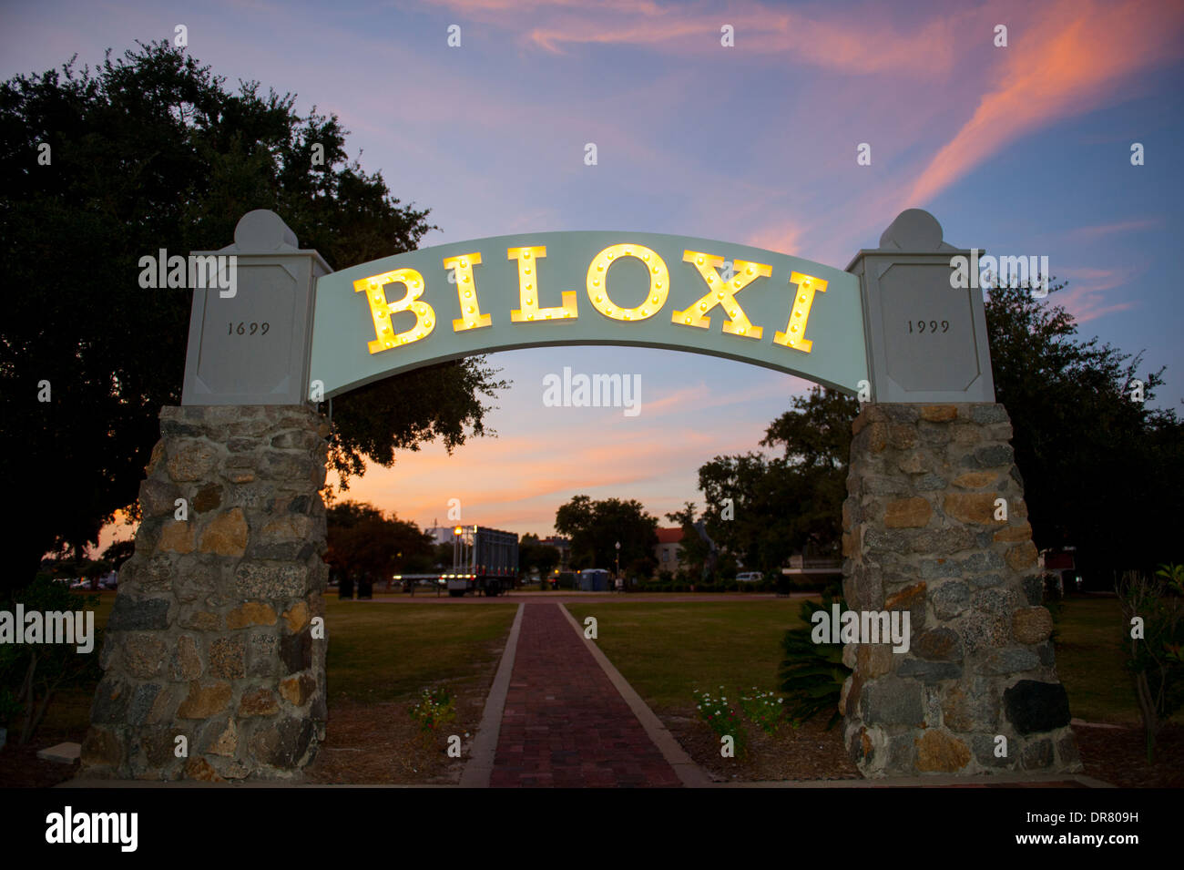 Stati Uniti Mississippi MS Biloxi segno di benvenuto all'ingresso re figlie Memorial Park sulla costa del Golfo Foto Stock