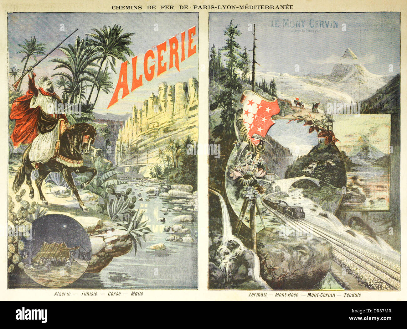 Annuncio per ferrovie francesi Compagnie des chemins de fer de Paris à Lyon et à la Méditerranée, Parigi-Lione-Mediterranee PLM Foto Stock