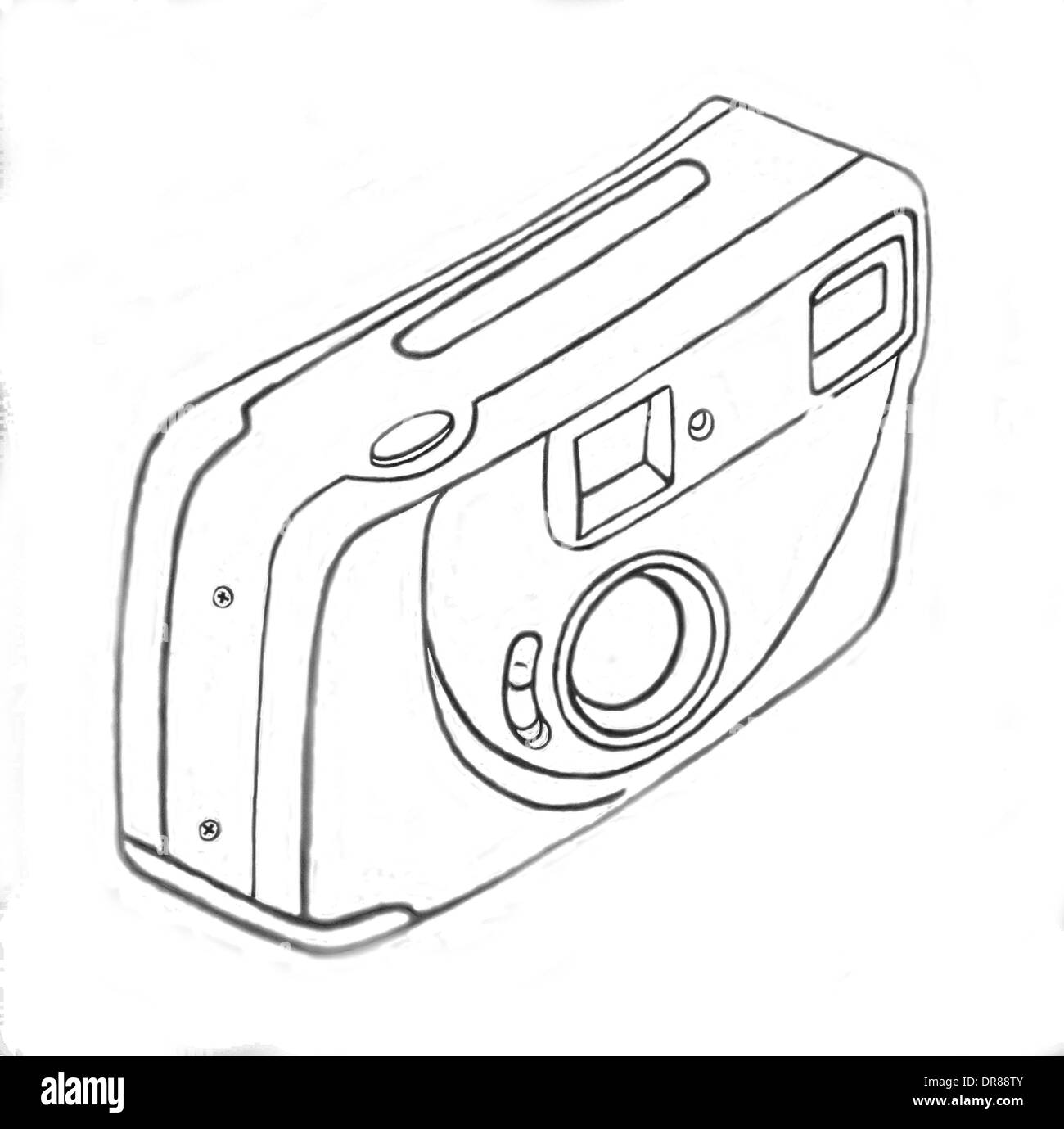 Fotocamera, disegno disegno a mano, lineare, 35mm, illustrazione Foto Stock