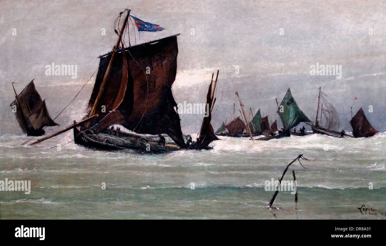 Barche da pesca tornando a Berck (Pas de Calais) 1877 Ludovic Napoleone Conte Lepic francia - francese 1839-1890 Foto Stock
