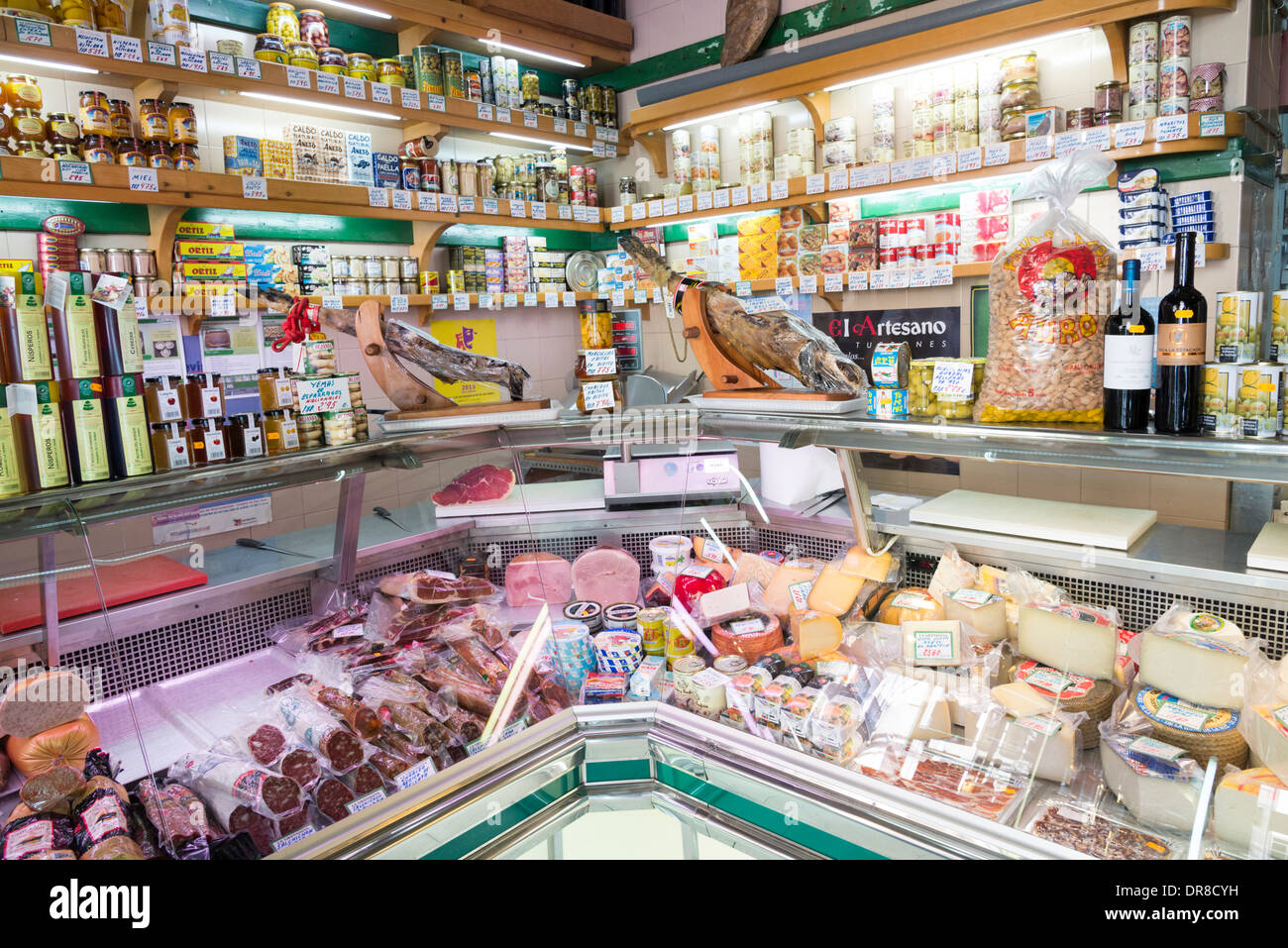 Prodotti tipici della gastronomia locale shop, Alicante, Costa Blanca, Spagna Foto Stock