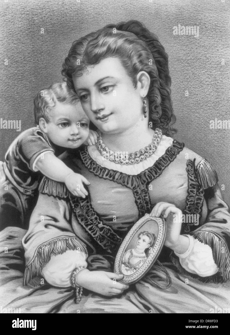 Guarda Mama! La madre mostra il suo bambino un immagine di se stessa come una giovane donna, circa 1872 Foto Stock