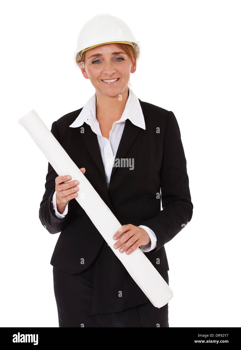 Architetto femmina. Tutto su sfondo bianco. Foto Stock