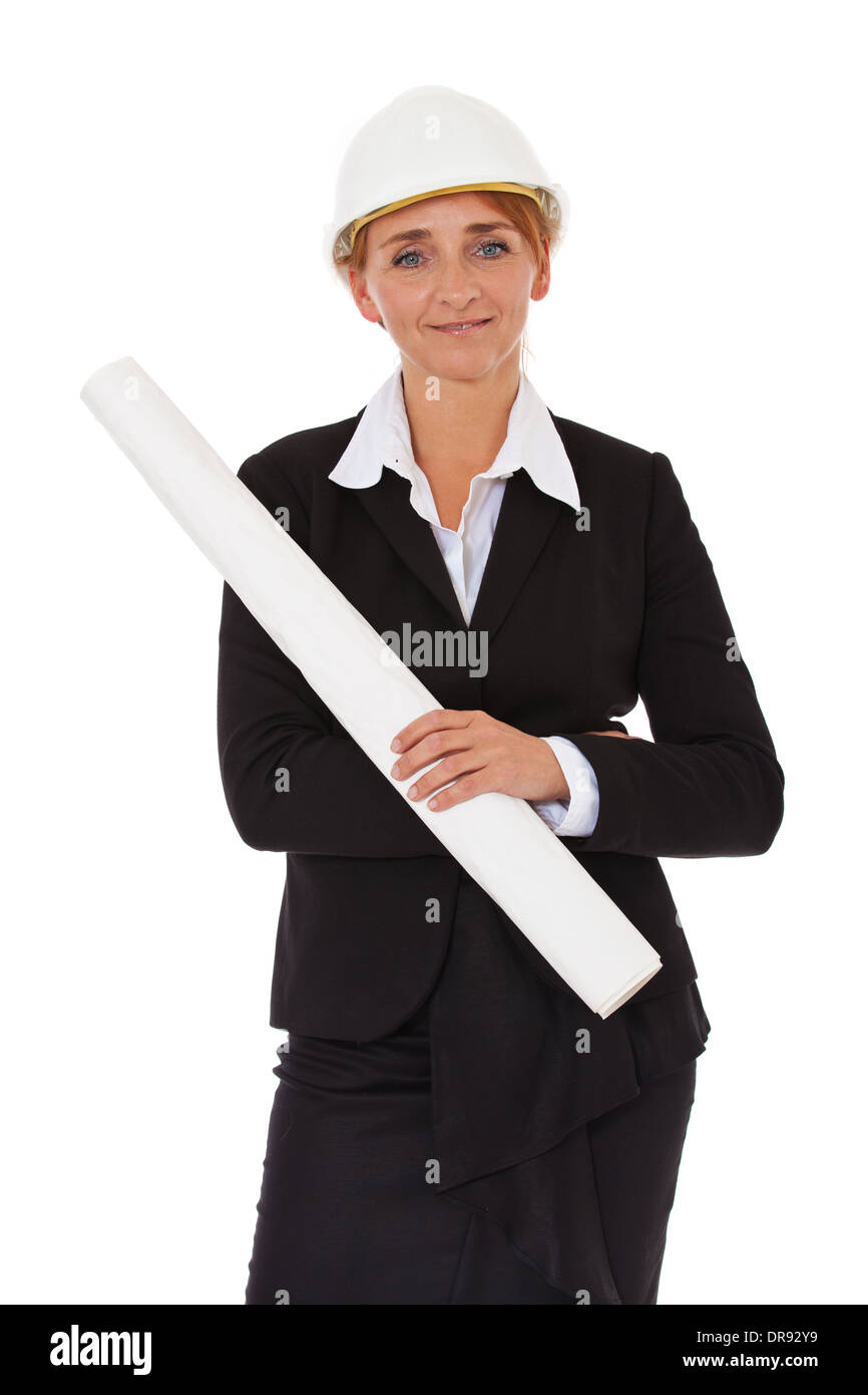 Architetto femmina. Tutto su sfondo bianco. Foto Stock