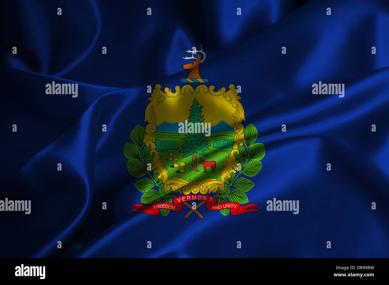 Bandiera del Vermont su raso texture. Foto Stock