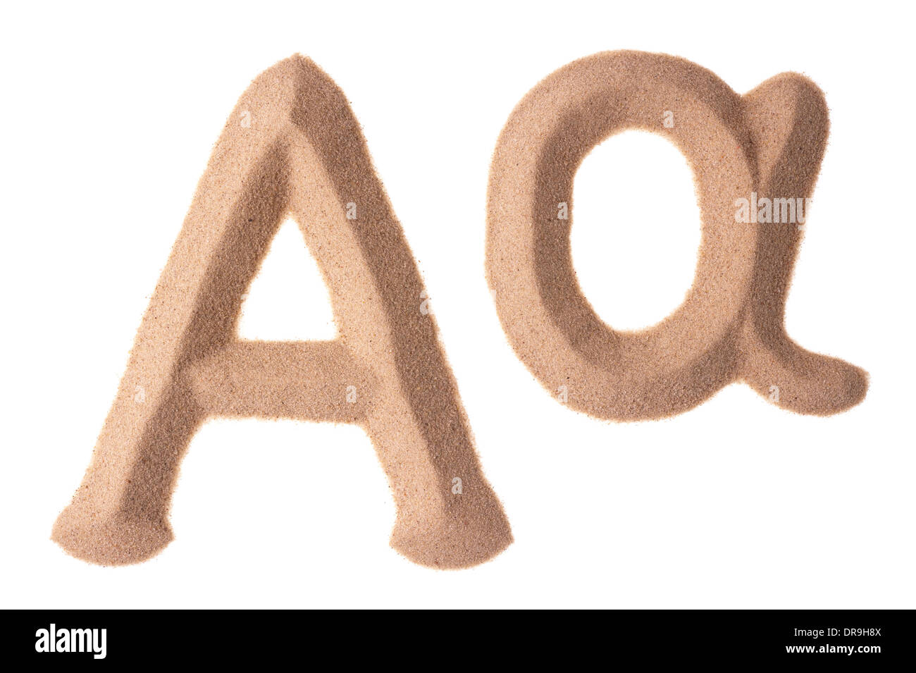 Lettere maiuscole che in lettere minuscole di greco Alfa sign in sculture di sabbia Foto Stock