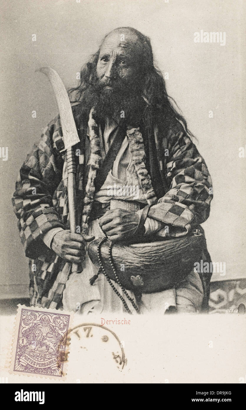 I Dervish persiano con spada e ciotola Foto Stock