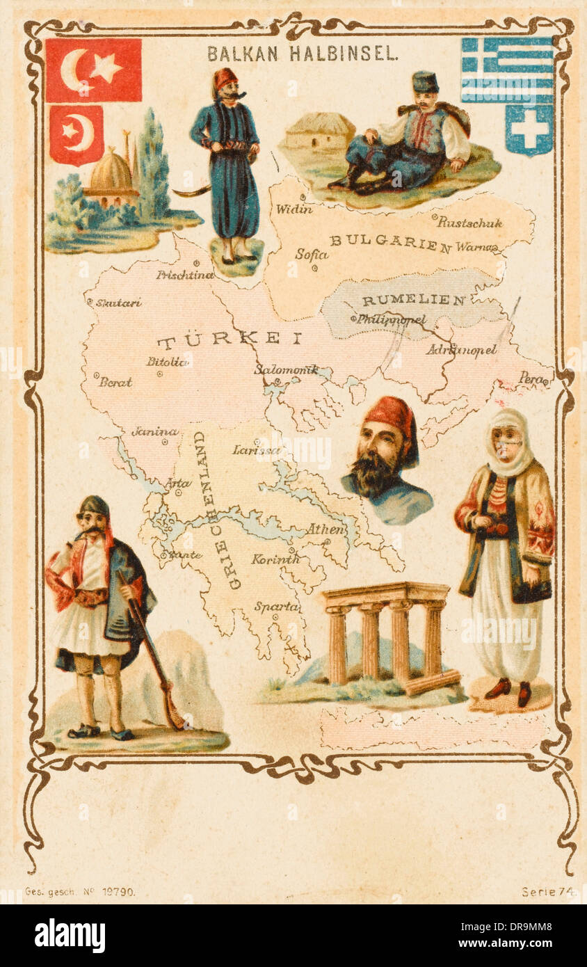 Mappa dei Balcani, evidenziando il greco e il territorio turco Foto Stock