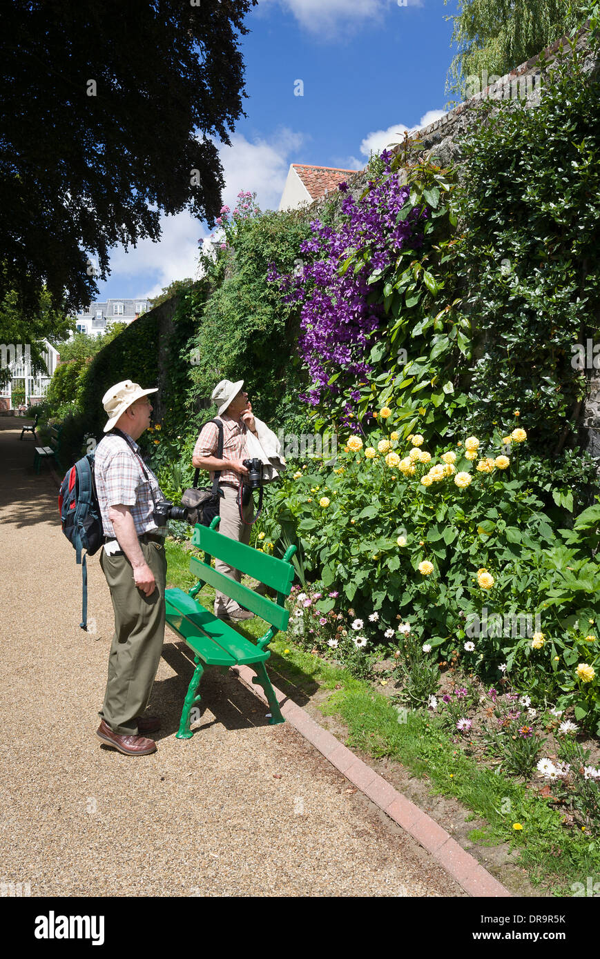 Gli appassionati di giardini visita Candie Gardens St Peter Port Guernsey, Regno Unito Foto Stock