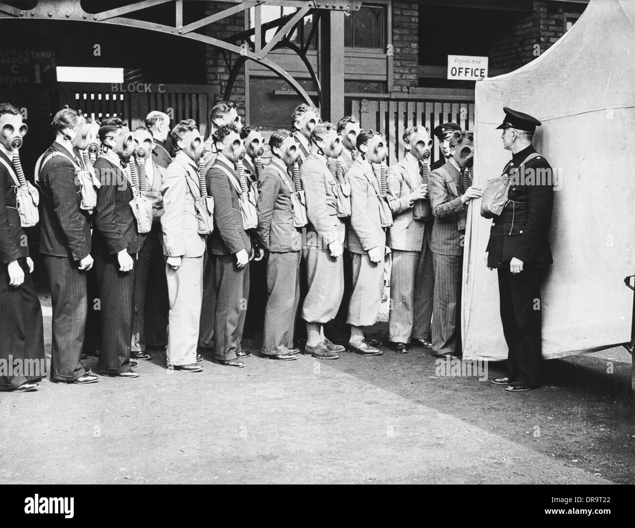 Le maschere antigas, la II Guerra Mondiale Foto Stock