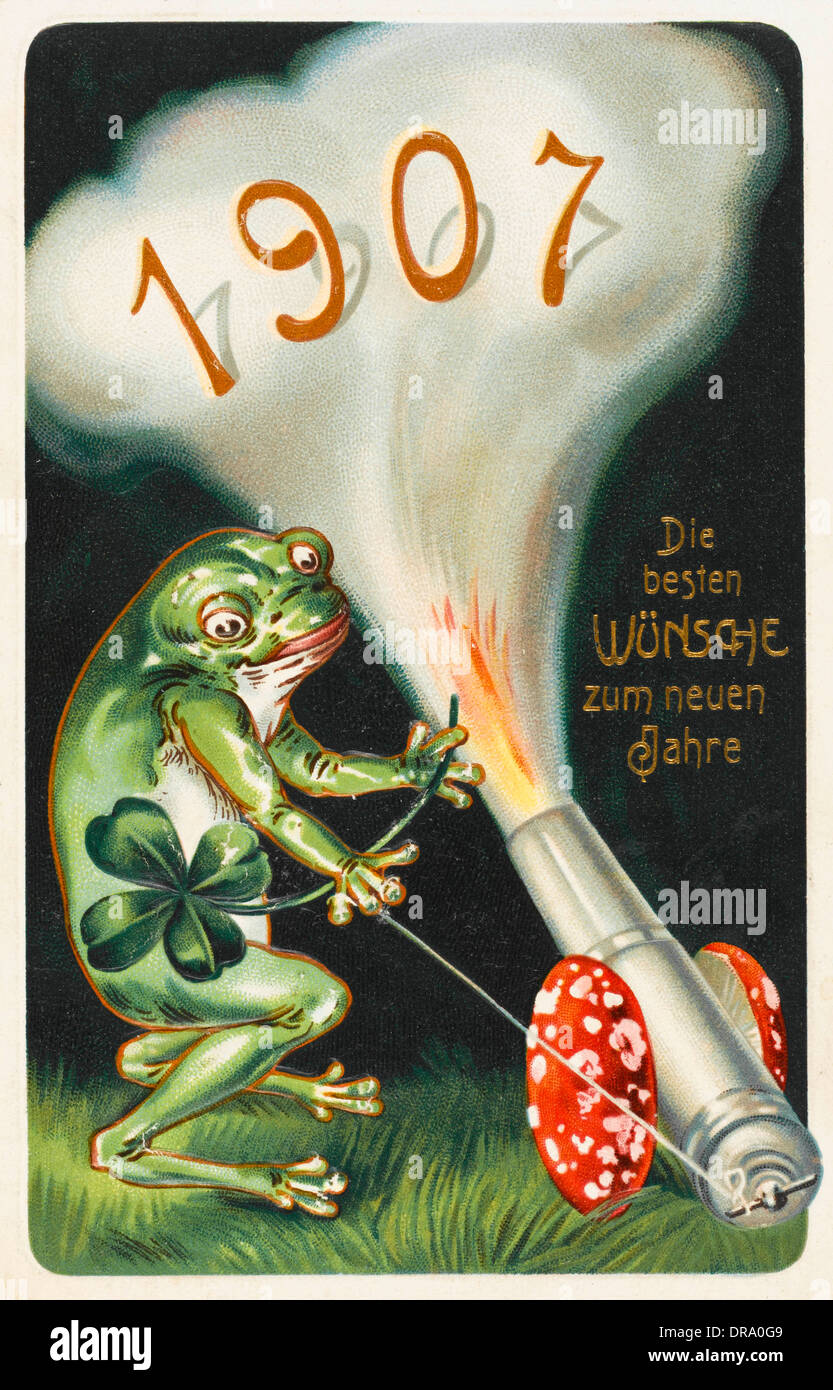 Rana che celebra l'arrivo del 1907 mediante cottura di un cannone Foto Stock