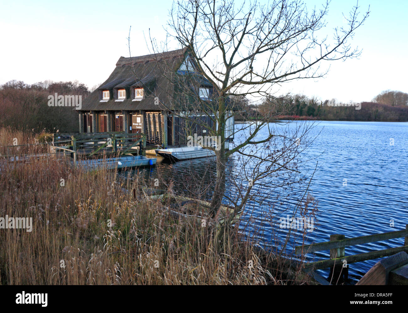 Una vista del Broads Wildlife Center su Norfolk Broads a Ranworth, Norfolk, Inghilterra, Regno Unito. Foto Stock