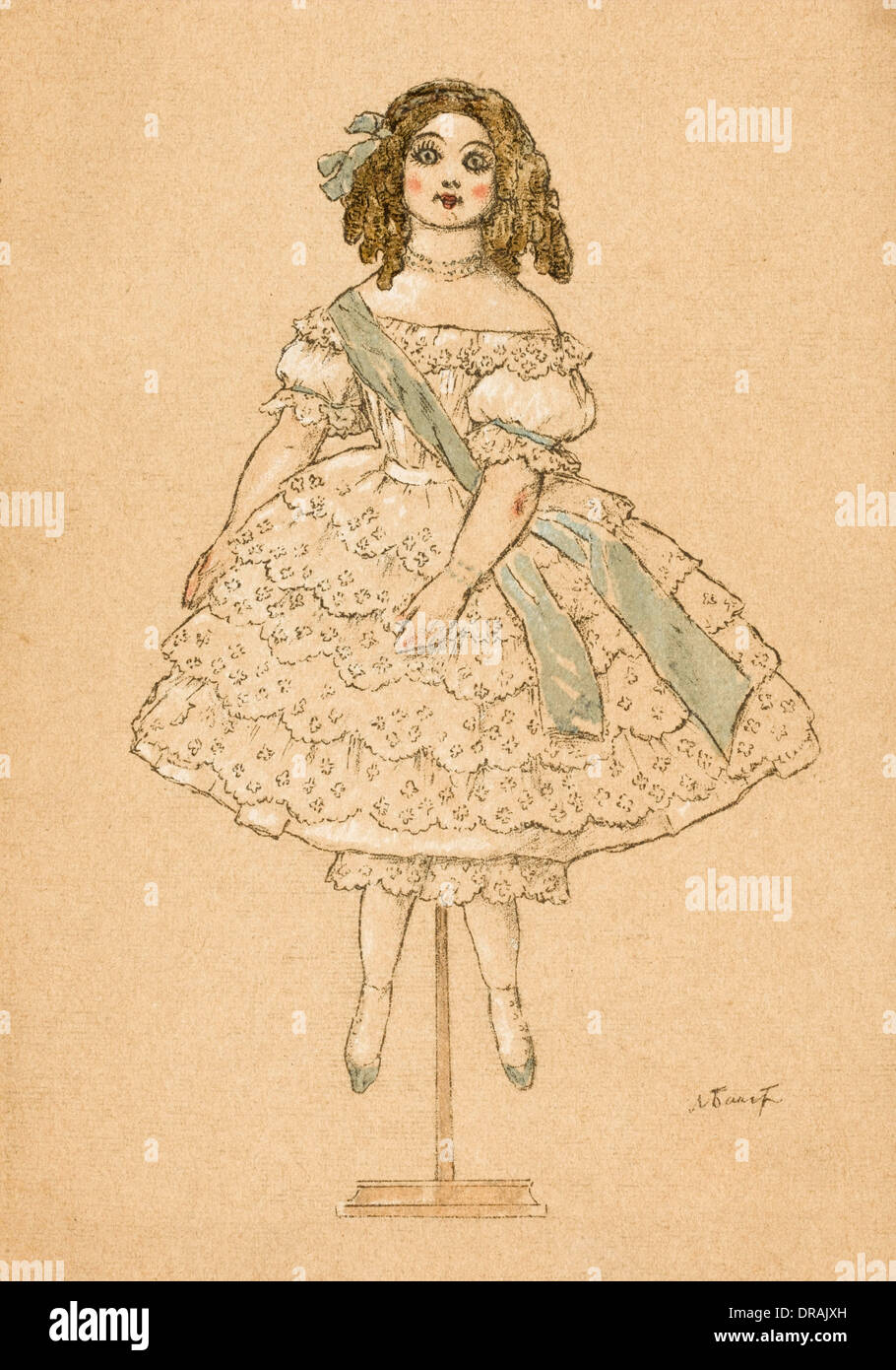 Bambola russa in un abito frilly Foto Stock