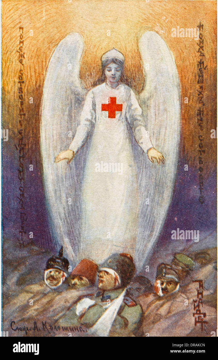 La Croce Rossa angelo con soldati russi Foto Stock