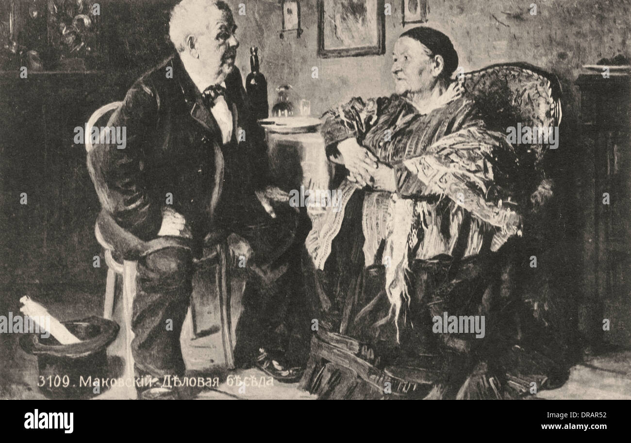 Anziana coppia russo parlando business Foto Stock