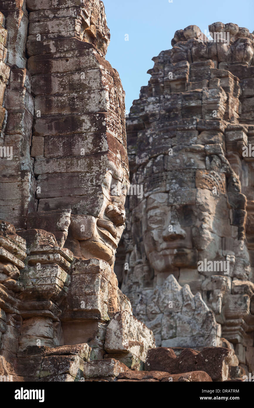 Volti di Avalokiteshvara, tempio Bayon, Cambogia Foto Stock