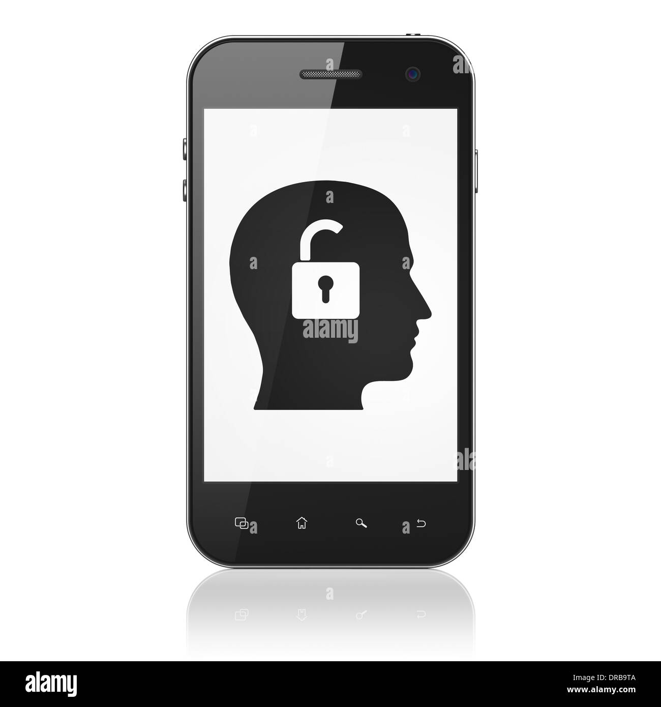 Il concetto di business: Testa con lucchetto sullo smartphone Foto Stock