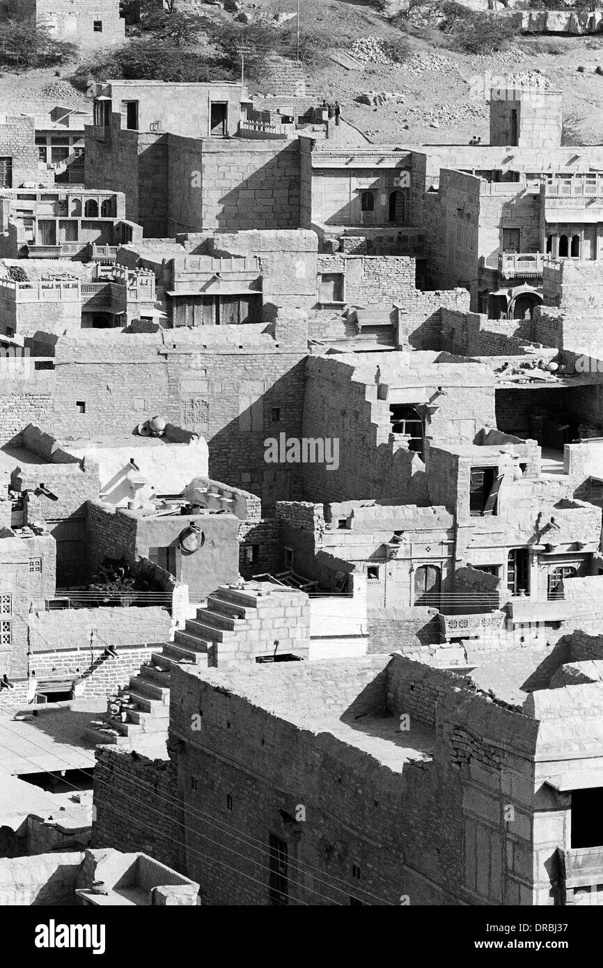 Tetti di case, Jaisalmer, Rajasthan, India, 1984 Foto Stock