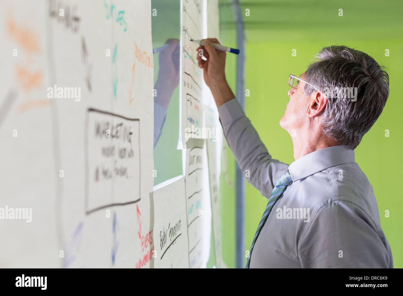 Imprenditore fiore di scrittura grafico sulla parete per ufficio Foto Stock