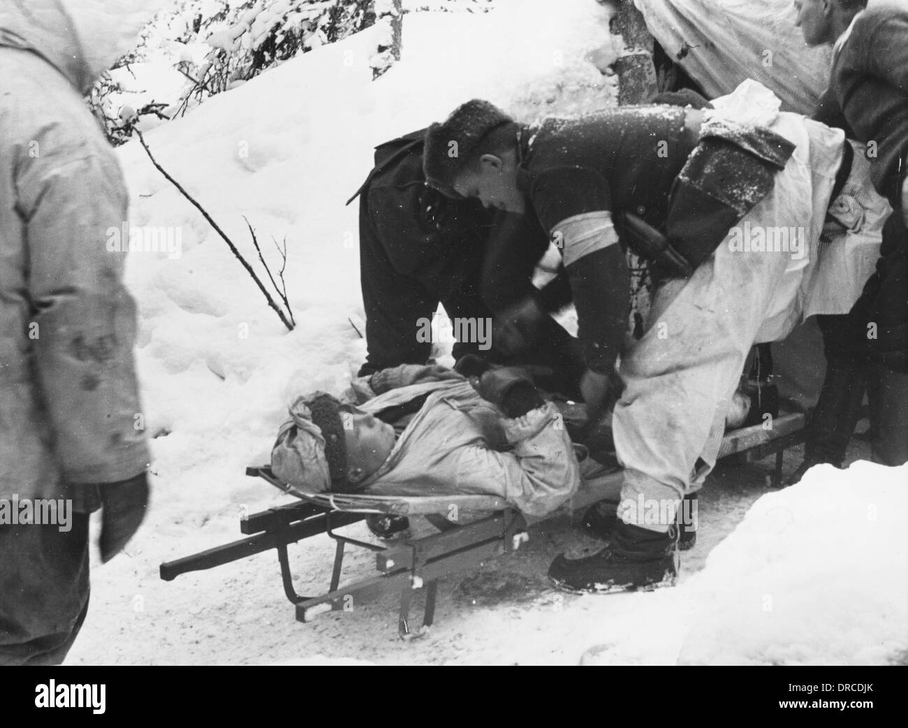 Soldato ferito durante la seconda guerra mondiale Foto Stock