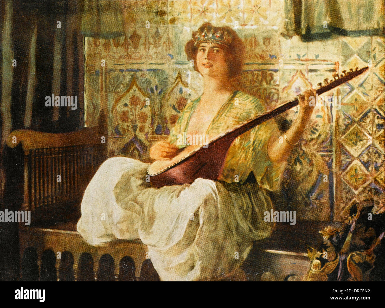 Tukish donna che suona il liuto nell'Harem Foto Stock