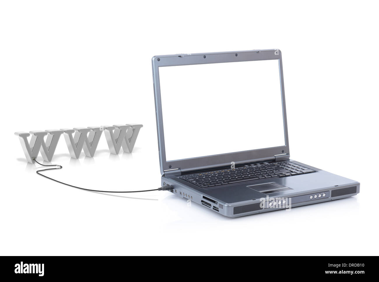 Computer collegato a internet www. isolato su uno sfondo bianco con tracciato di ritaglio per lo schermo Foto Stock