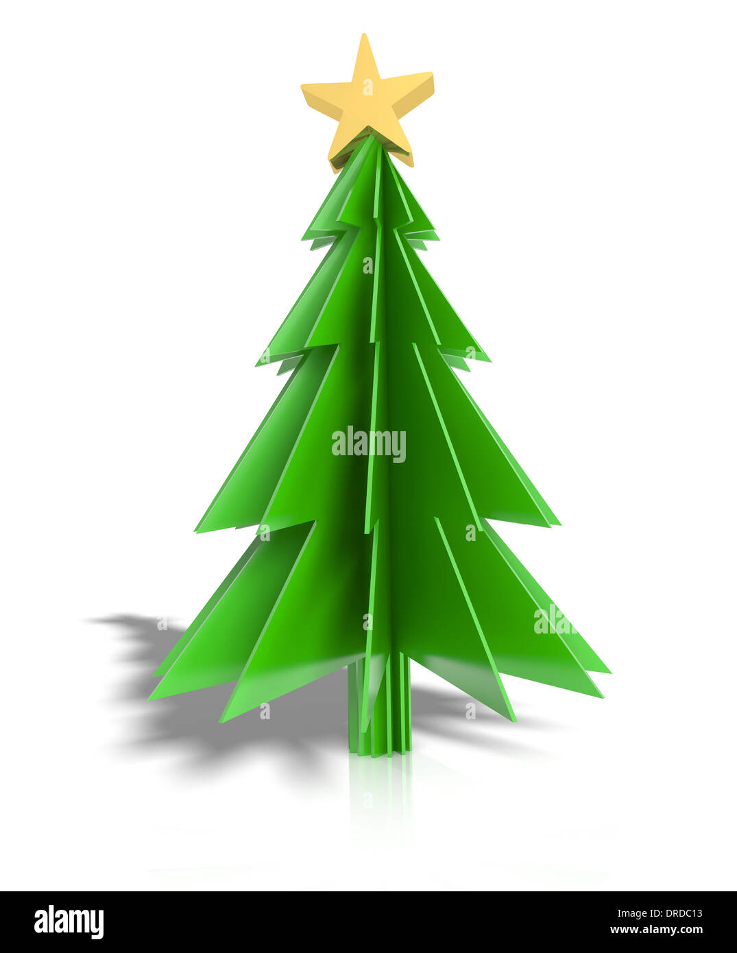 Albero di natale con stella d'oro isolato su uno sfondo bianco Foto Stock