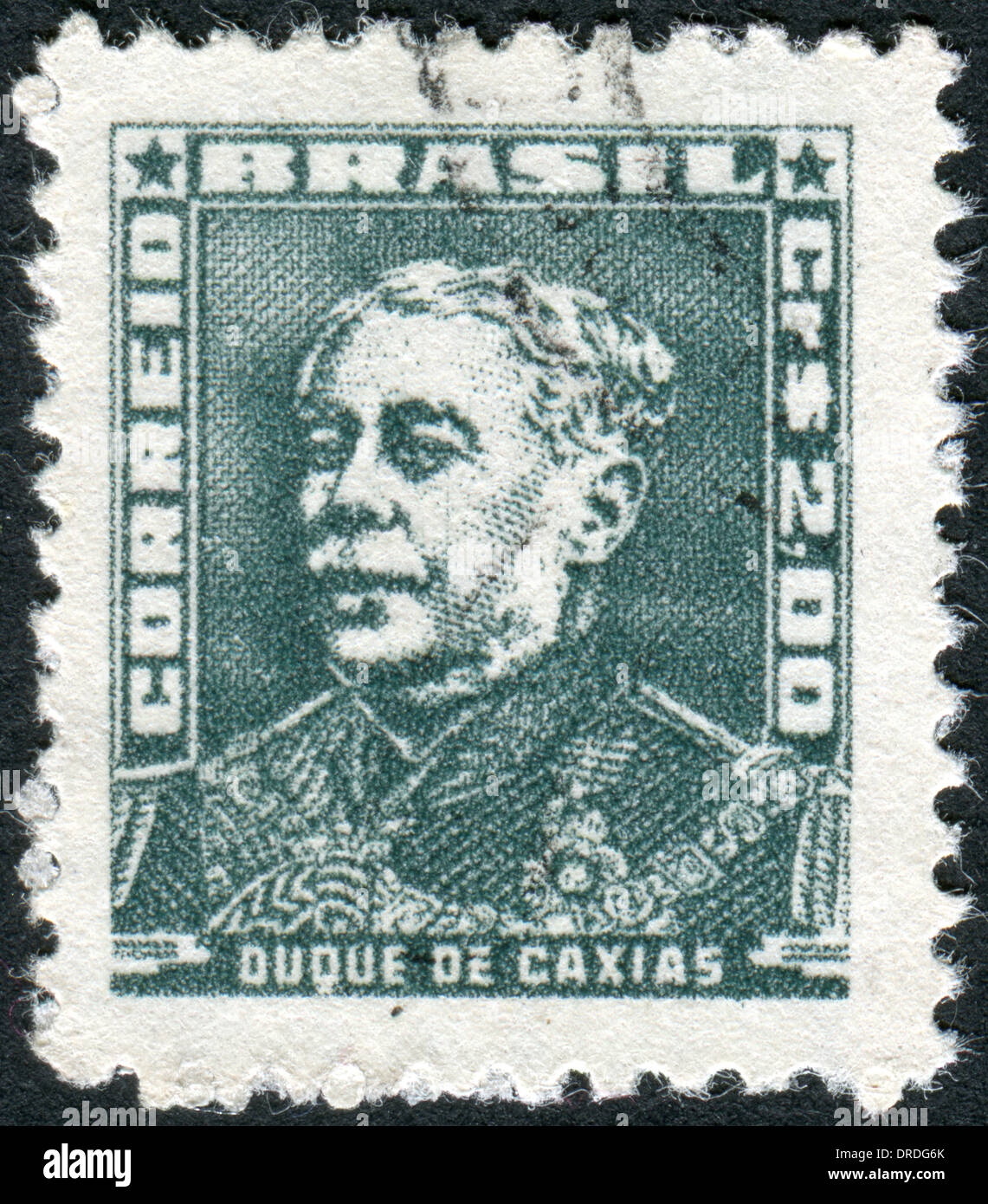 Francobollo stampato in Brasile, mostra un capo militare, politico e monarchica, Luis Alves de Lima e Silva, duca di Caxias Foto Stock