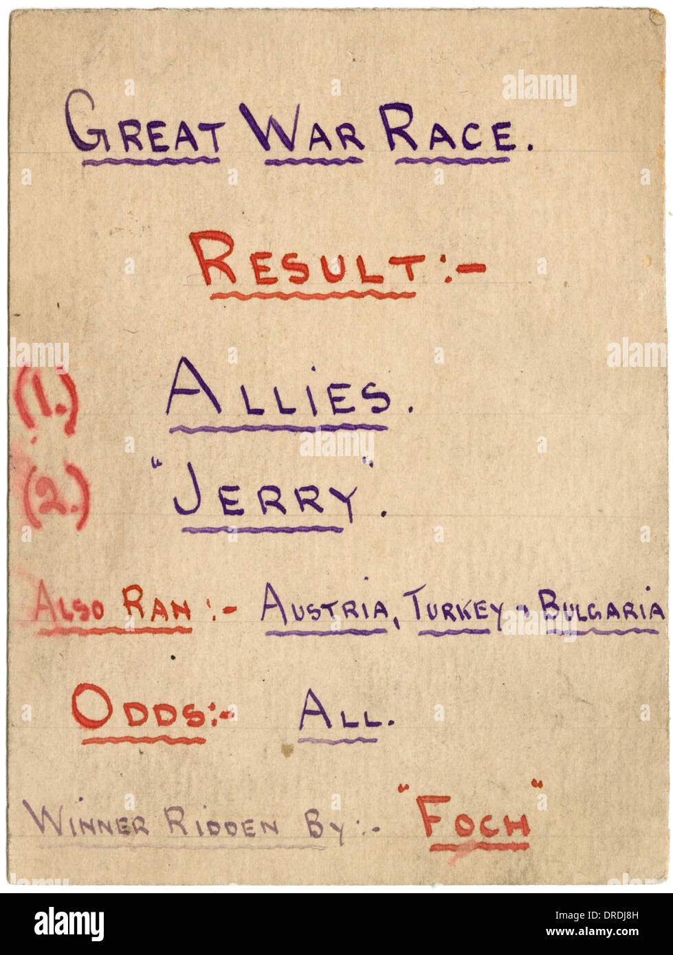 Il giorno dell'Armistizio disegnati a mano la cartolina Foto Stock