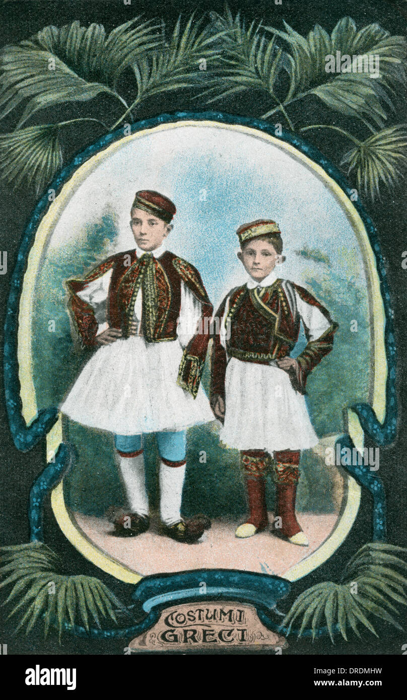 Due ragazzi in Costume greco Foto Stock