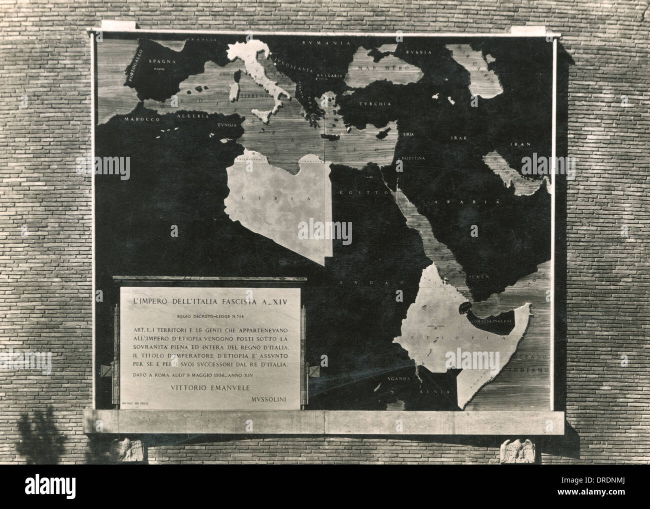 Mappa dell'Impero Italiano nel 1939 Foto Stock