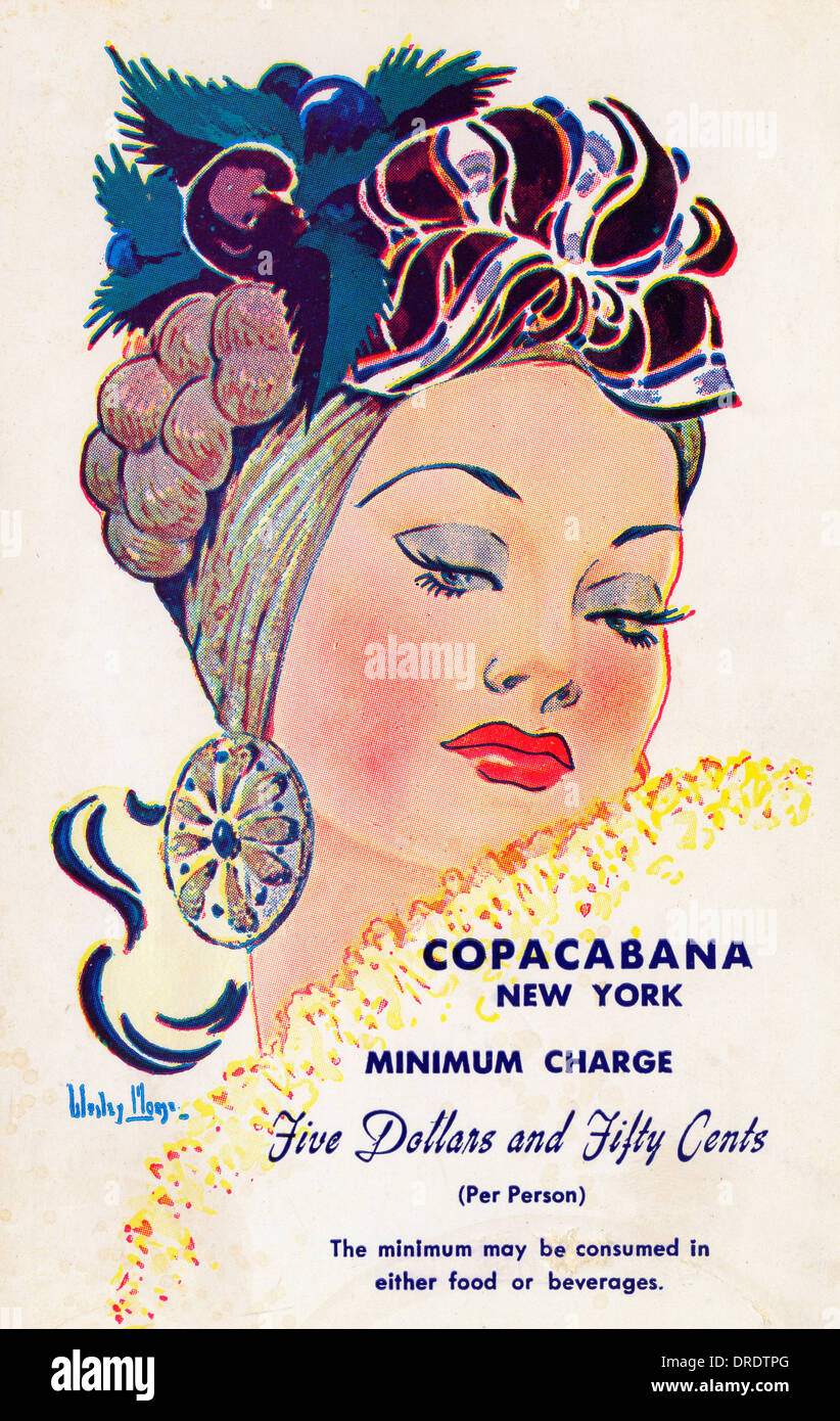 Scheda di pubblicità per il Copacabana Club, NY Foto Stock