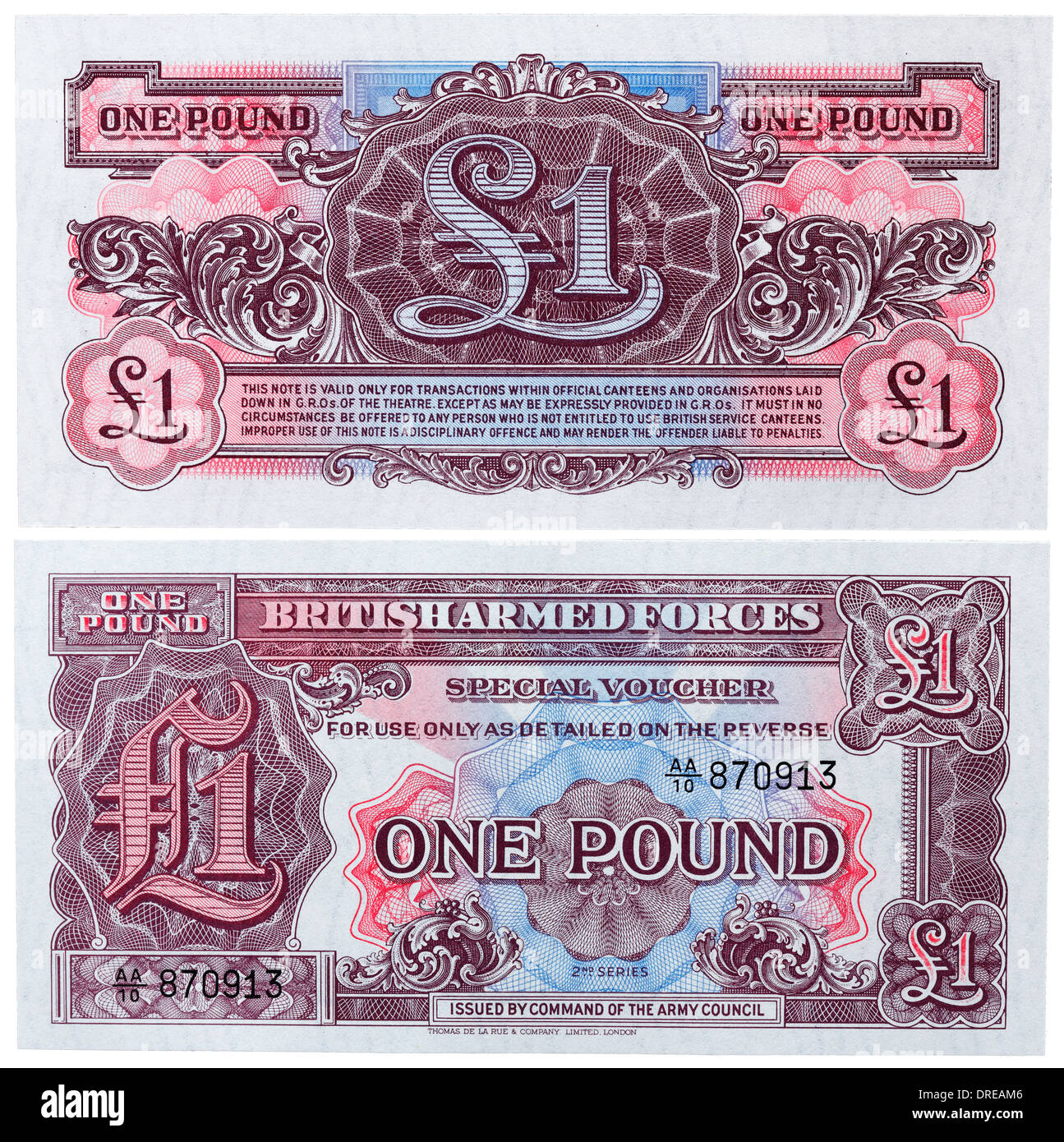 1 libbra di banconota, forze armate britanniche, 1948 Foto Stock