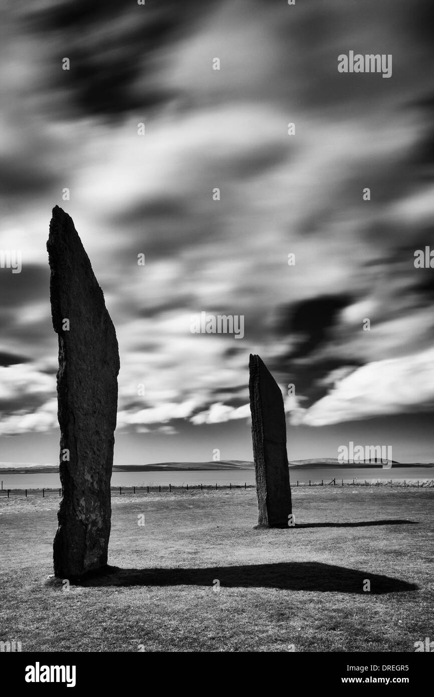 La Scozia, isole Orcadi, pietre permanente di Stenness. Foto Stock