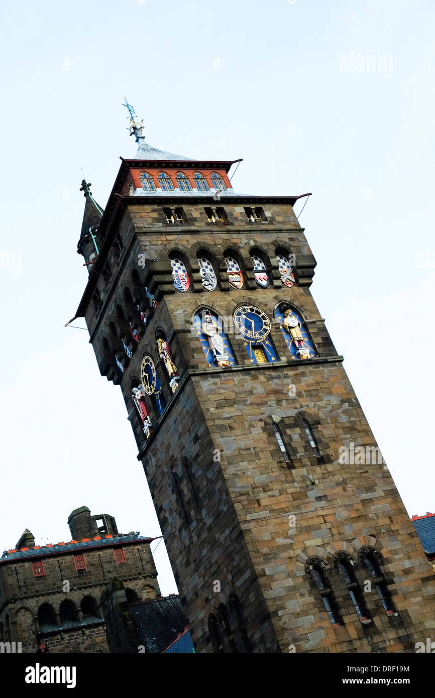 La Torre dell'orologio del Castello di Cardiff. Foto Stock