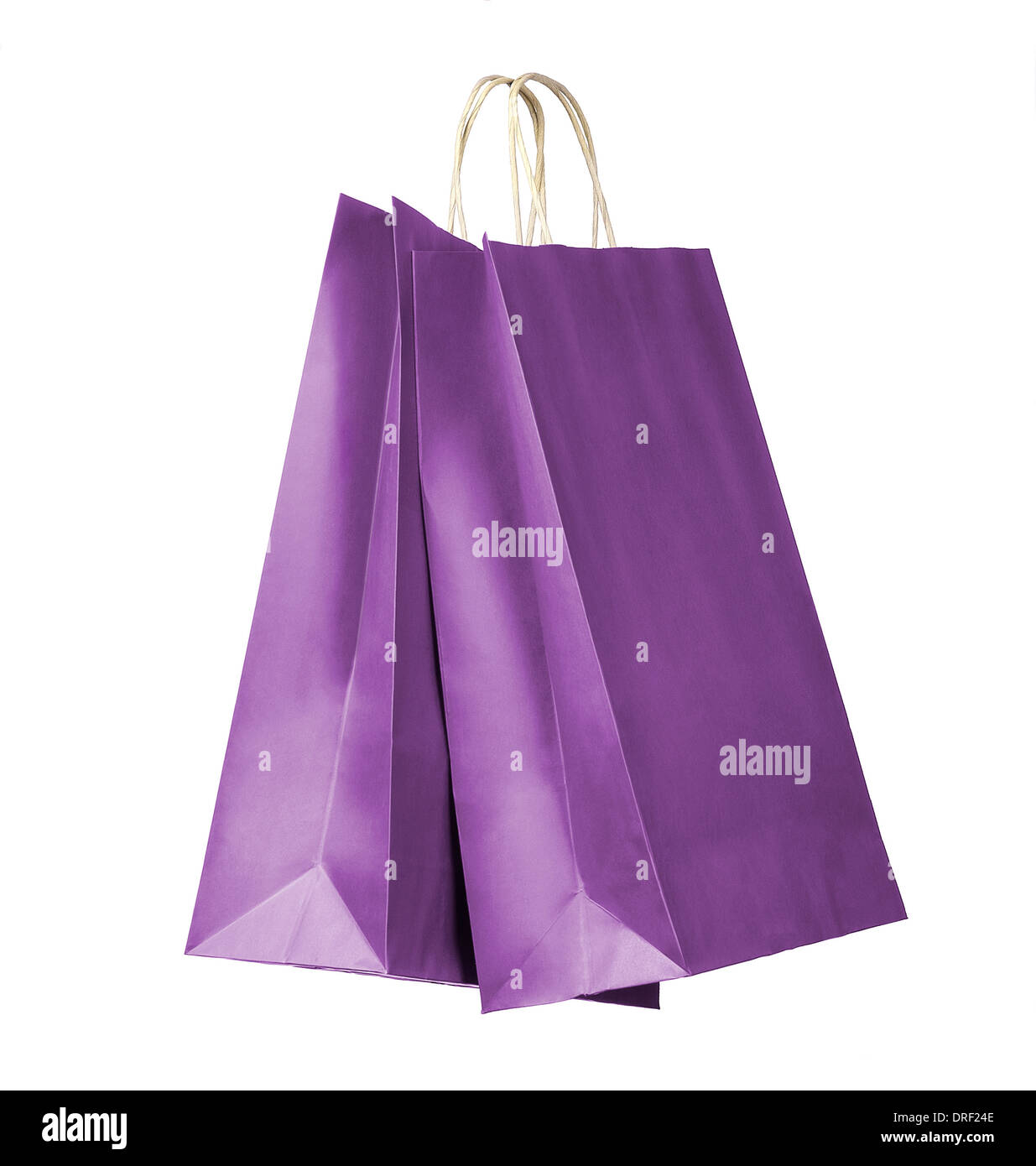 Due borse per lo shopping. Colore lilla su sfondo bianco. Tracciato di ritaglio Foto Stock