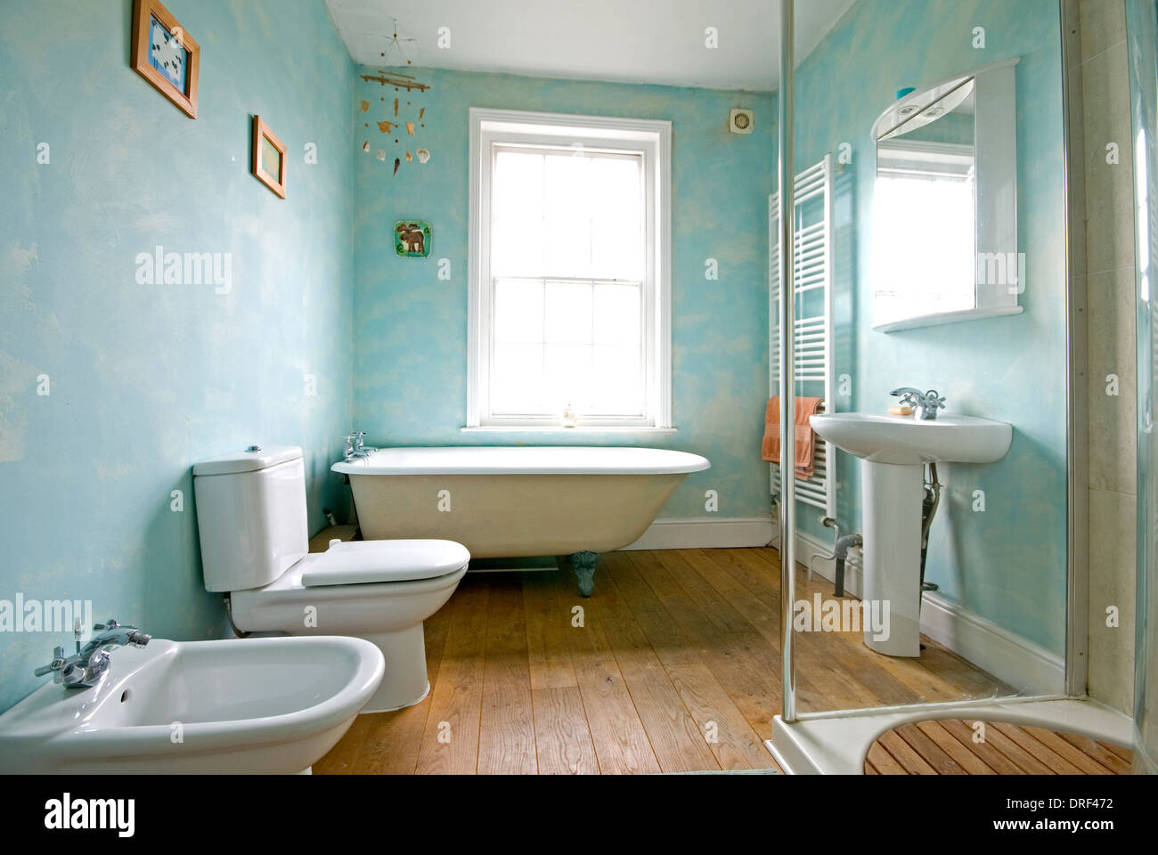 Blu polvere bagno con vasca roll-top Foto Stock