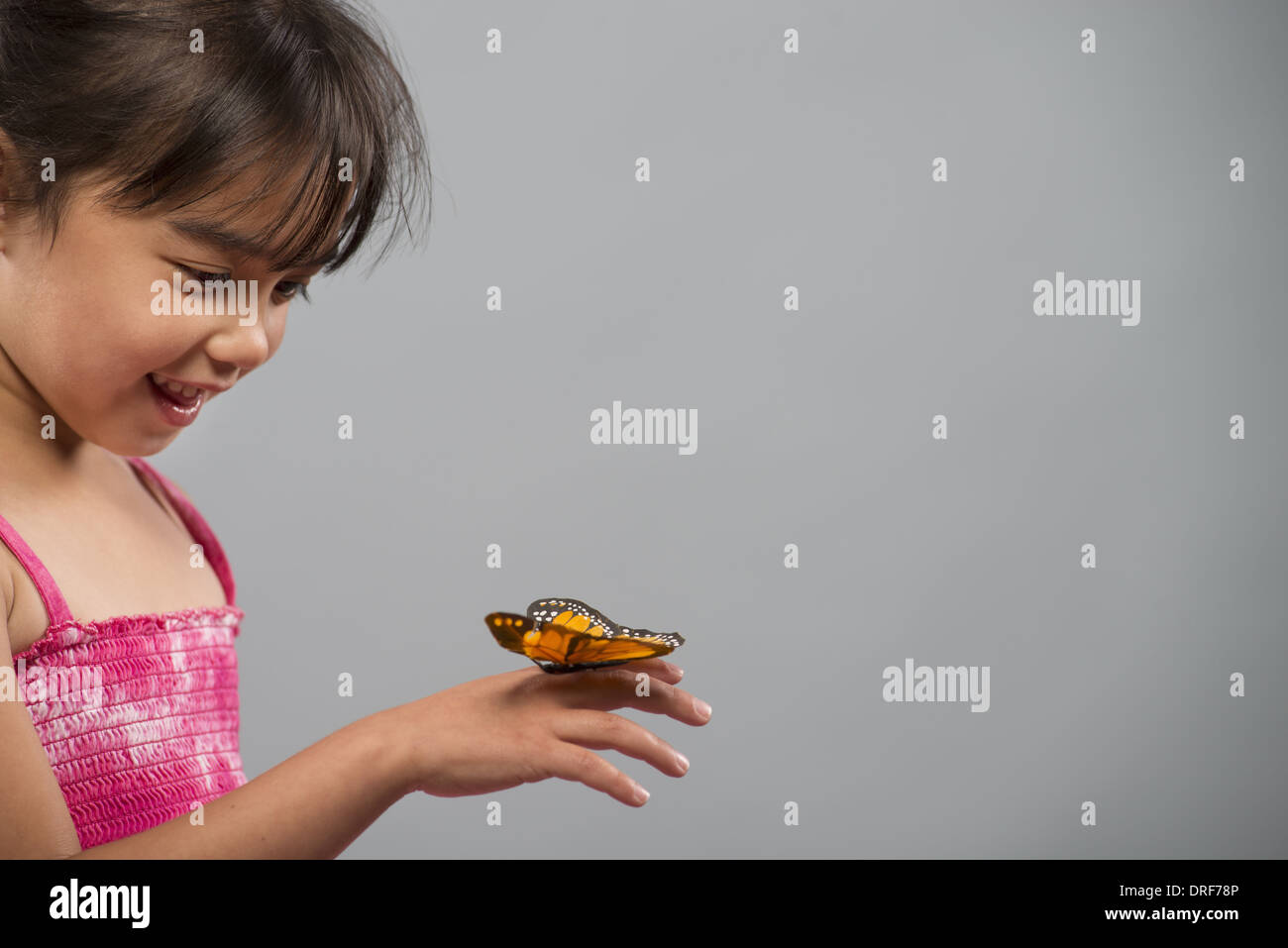 USA Utah bambino con farfalla su mano mantenendo molto ancora Foto Stock