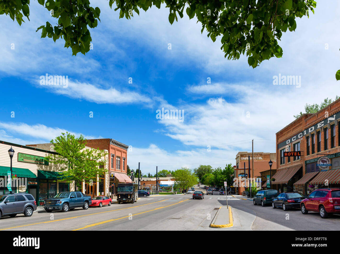 La strada principale del centro storico di Buffalo, Wyoming USA Foto Stock
