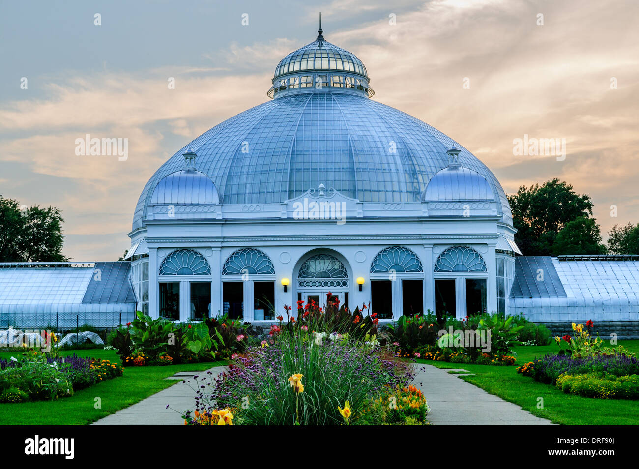Buffalo Giardini Botanici creati da Olmsted, conservatorio di vetro 1897, Signore e Burnham, basato sull'Inghilterra del Crystal Palace. Foto Stock
