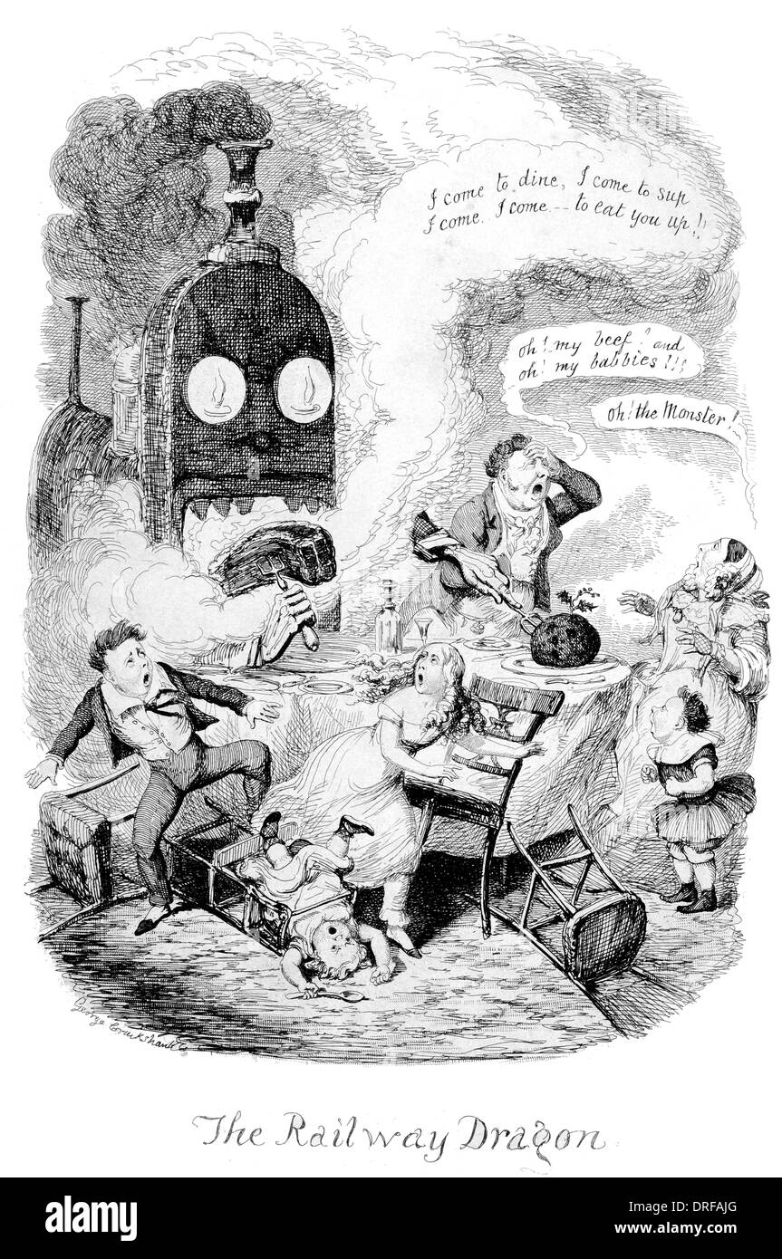 George Cruikshank la ferrovia Dragon. Pubblicato per la prima volta 1845 incisione in acciaio Foto Stock