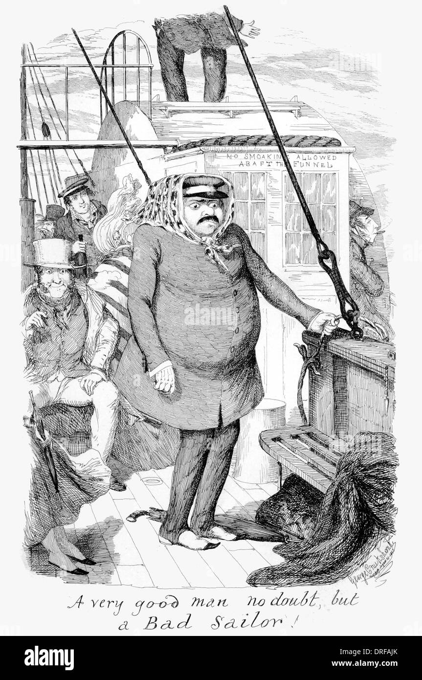 George Cruikshank un molto buon uomo senza dubbio ma un cattivo marinaio. Pubblicato per la prima volta 1845 incisione in acciaio Foto Stock