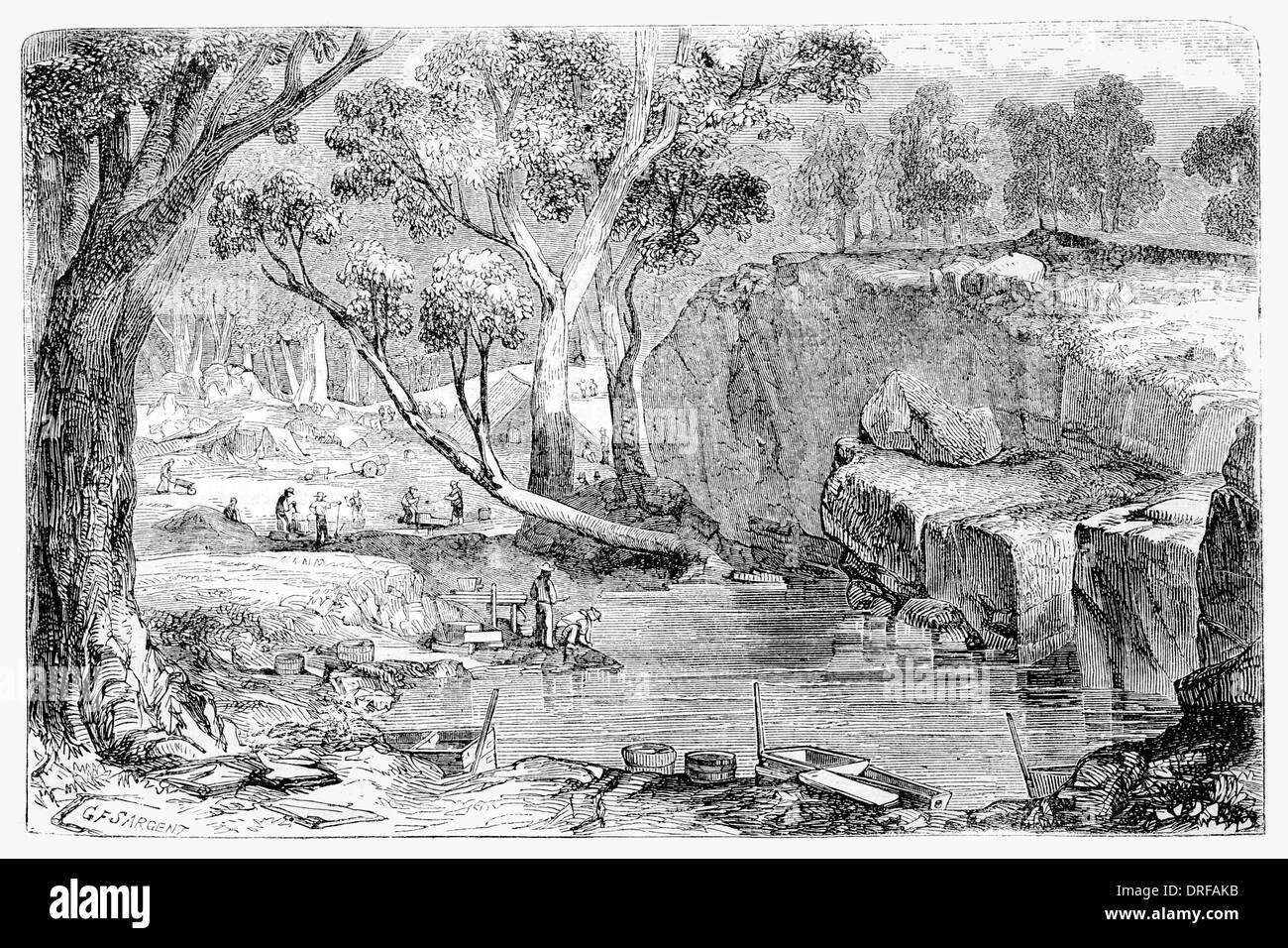 Australia Waterhole nella foresta Creek scavi circa 1852 Foto Stock