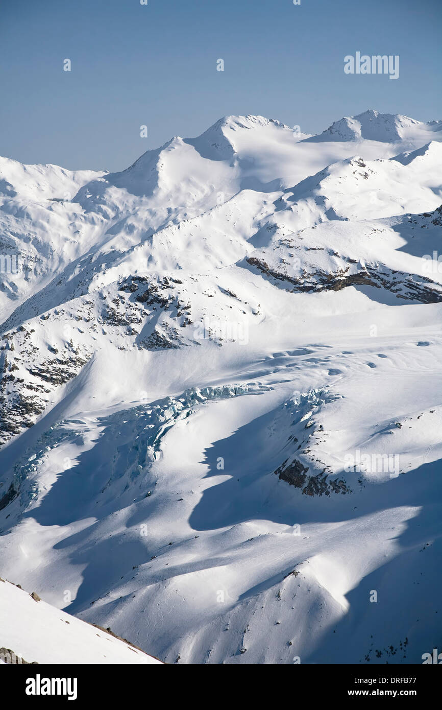 Paesaggio di montagna, Mt Strahlhorn e Britannia Huette, Saas fee, Vallese, Svizzera Foto Stock