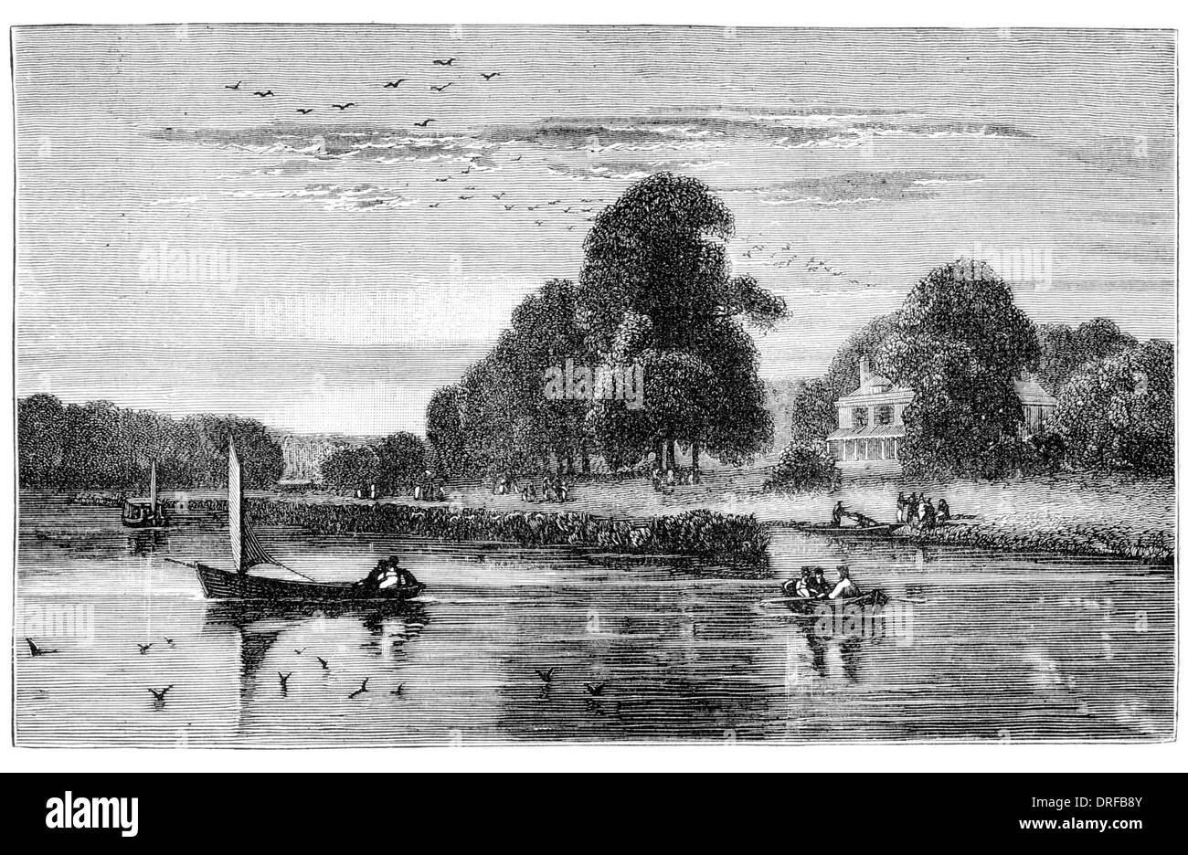 Marble Hill Twickenham, Middlesex, accanto al Fiume Tamigi 1819 disegnata da P.D. Wint Foto Stock