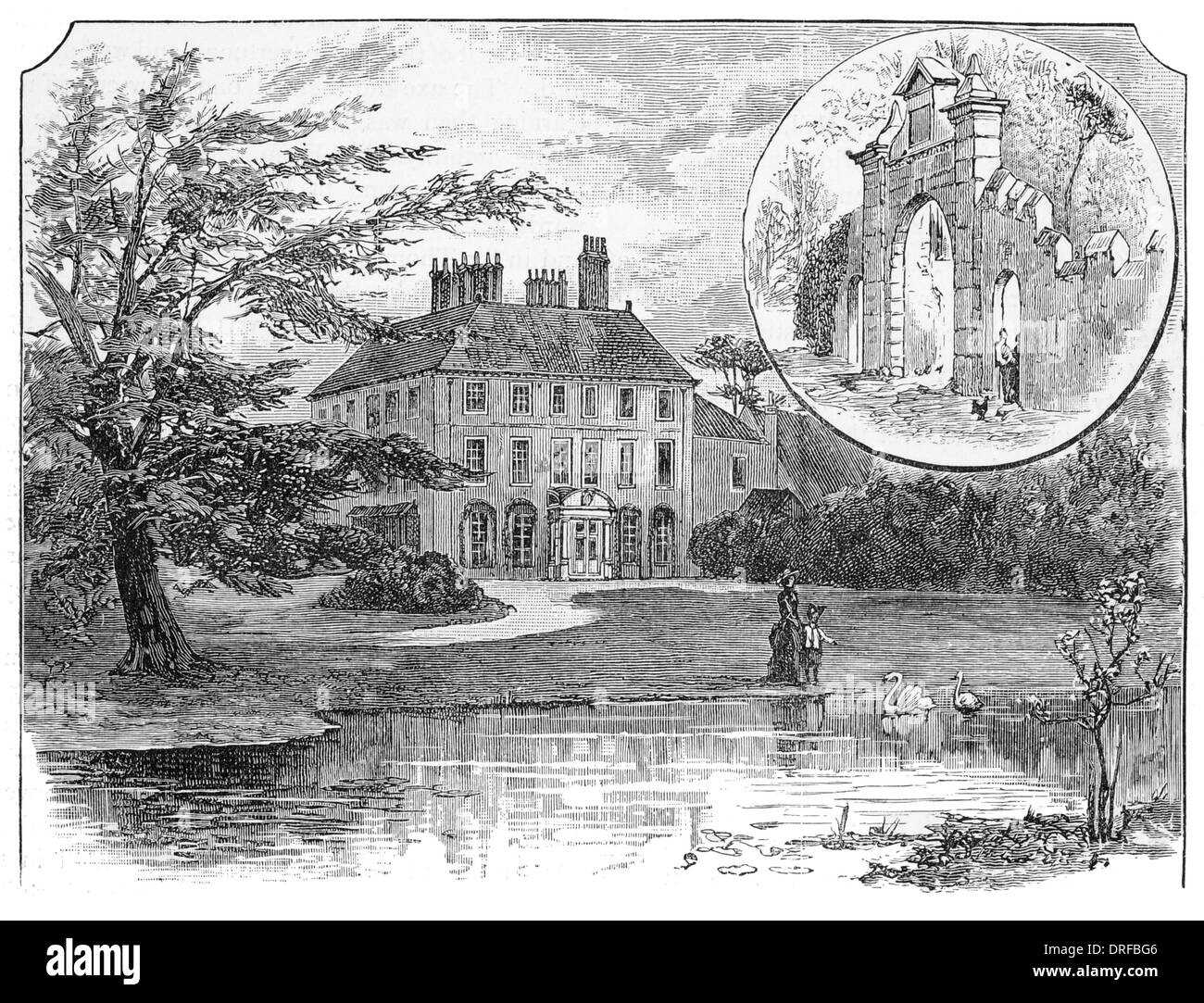 Quaranta Hall Manor House e il vecchio Gateway Enfield, Londra circa 1880 Foto Stock