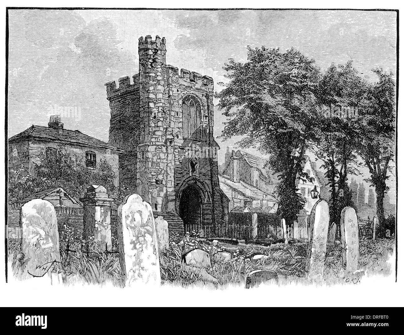 Antica torre campanaria, Barking Abbey London Borough of Barking e Dagenham, circa 1880 Foto Stock