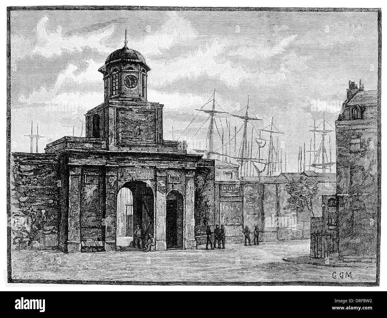 Ingresso alla East India Docks Blackwall, East London circa 1880 Foto Stock