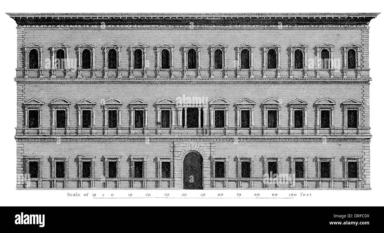 Palazzo Farnese Roma in alzato frontale Foto Stock