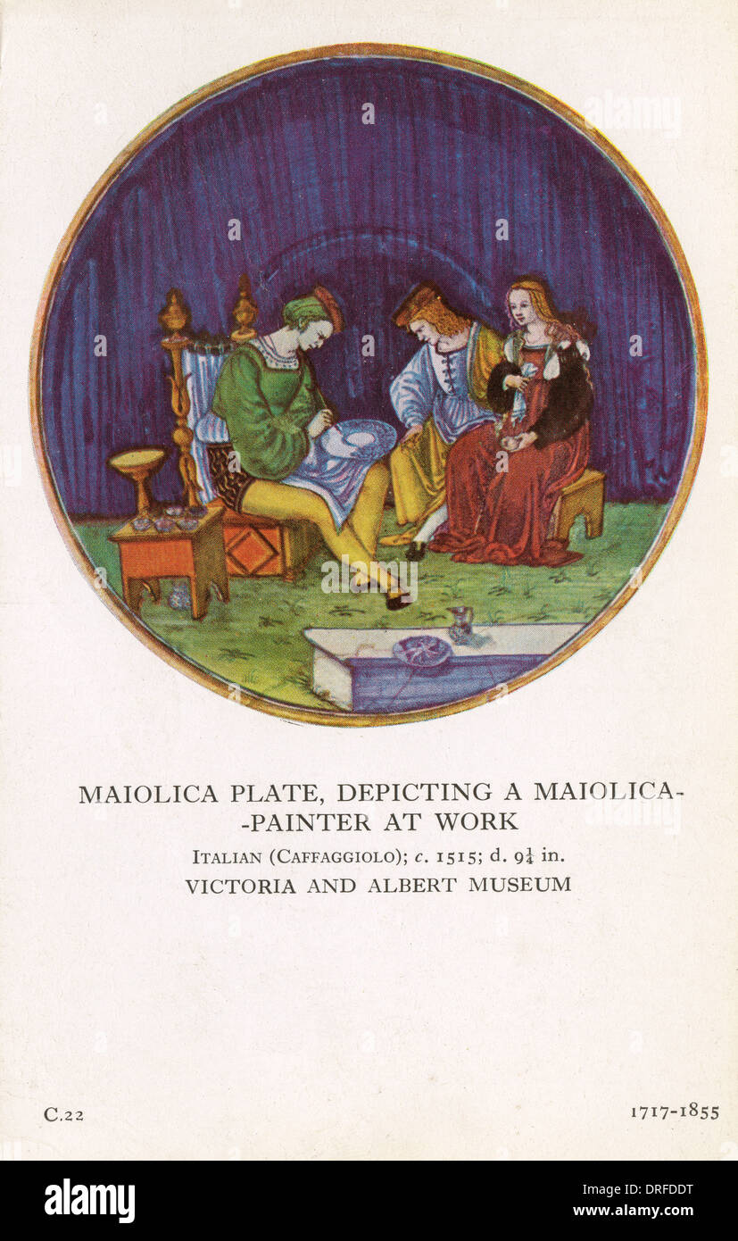 Piastra di Maiolica - UNA MAIOLICA pittore al lavoro Foto Stock
